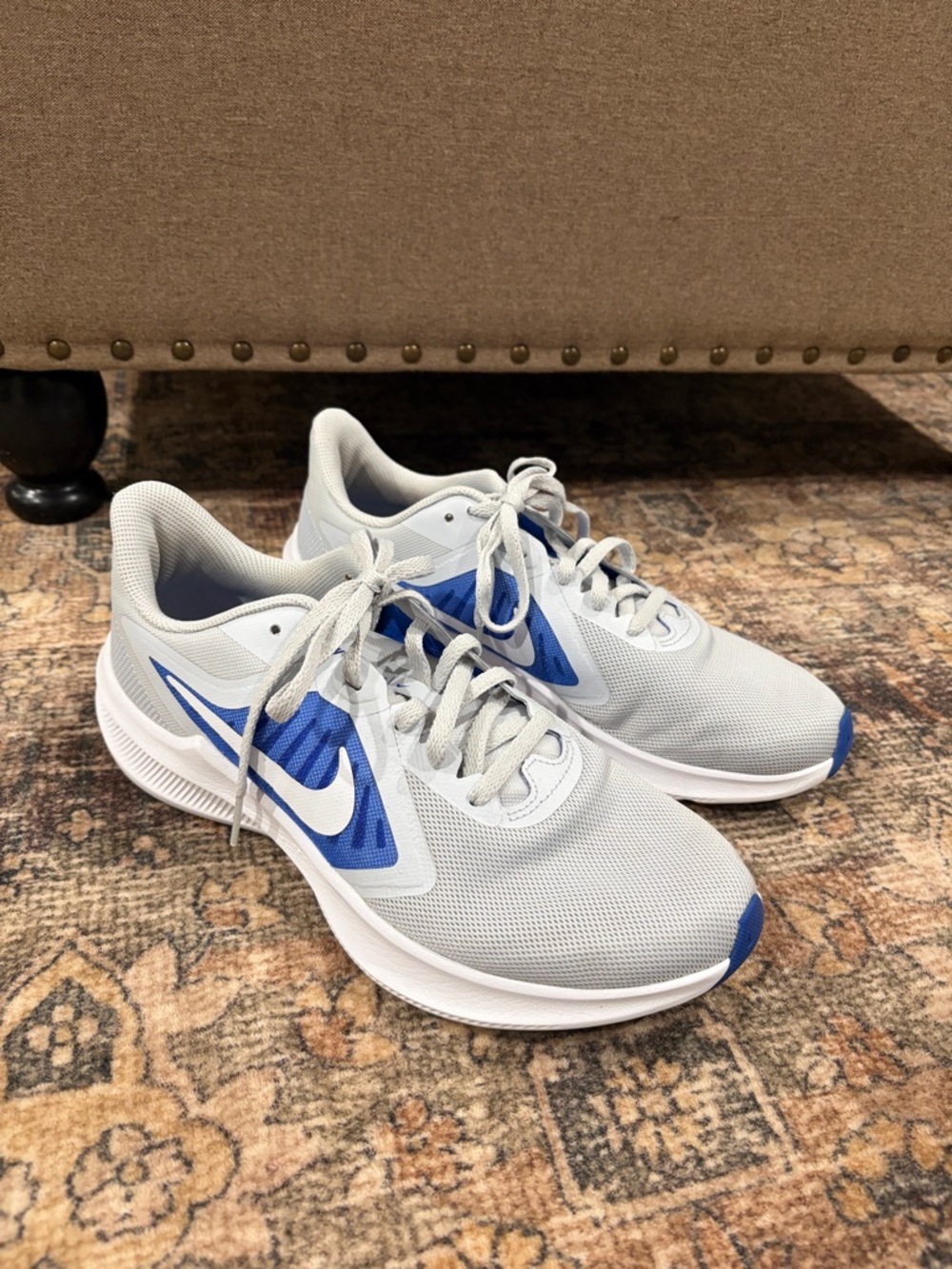 Nike Light Gray and Blue Mesh Running Shoes